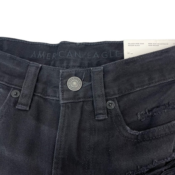 NWT AMERICAN EAGLE Relaxed High Rise Mom Jean Sz 00 Destroyed Distressing - Picture 4 of 7